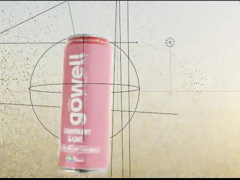 Labeled pink can with lighting guides visible in the 3D scene