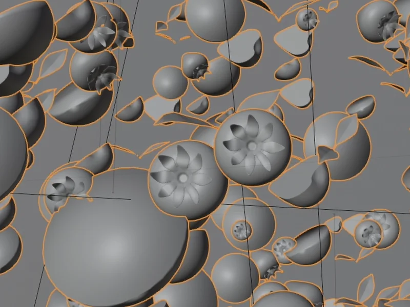 Untextured fruit geometry arranged for the product animation